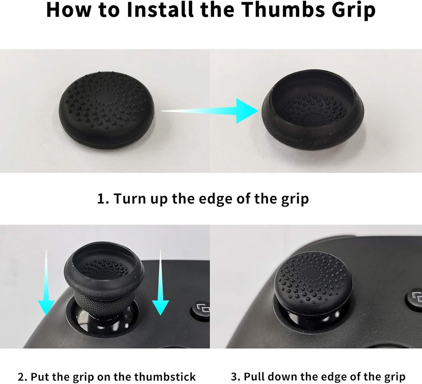 Black Pure Anti-Slip Cover Skin for Xbox Series Controller with Thumb Grip Caps