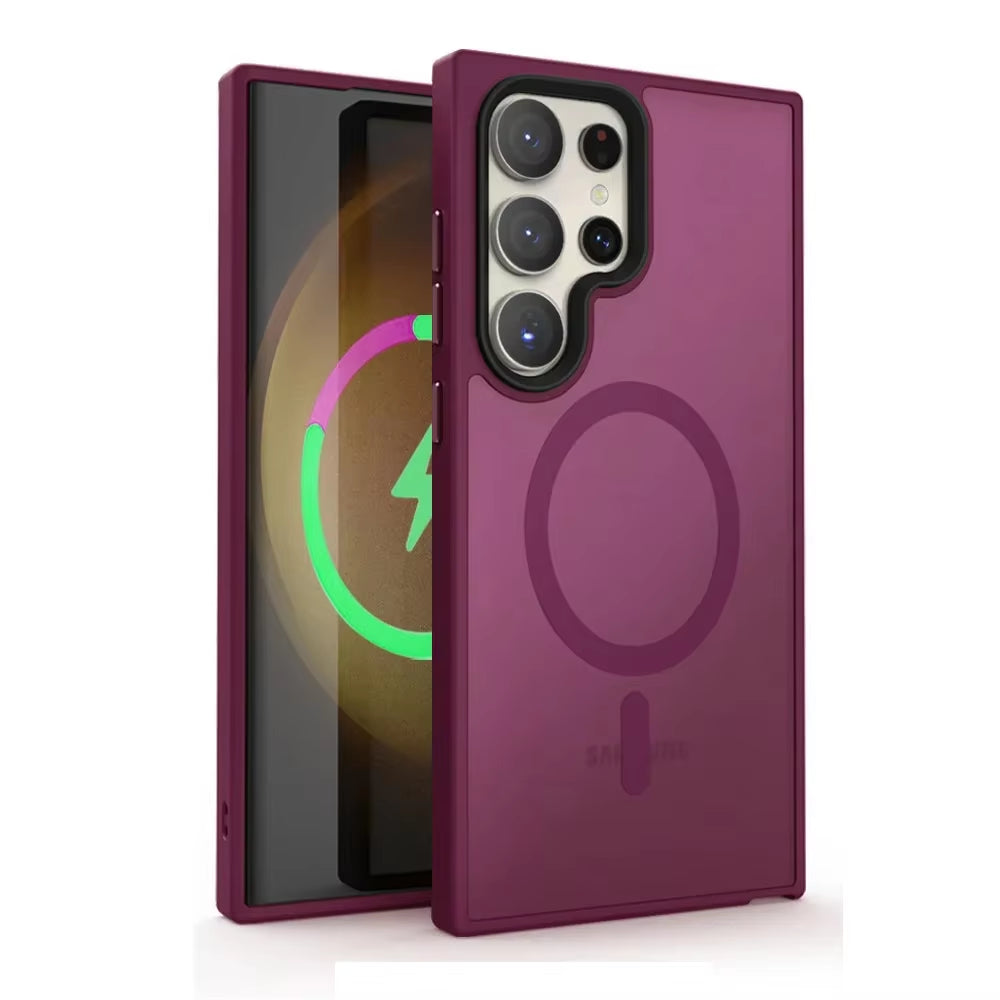 New Matte Wireless Charge Phone Case for Samsung Galaxy S25 S24 S23 S22 Ultra plus S20 S21 FE for Magsafe Magnetic Frosted Cover