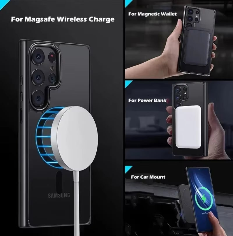 New Matte Wireless Charge Phone Case for Samsung Galaxy S25 S24 S23 S22 Ultra plus S20 S21 FE for Magsafe Magnetic Frosted Cover