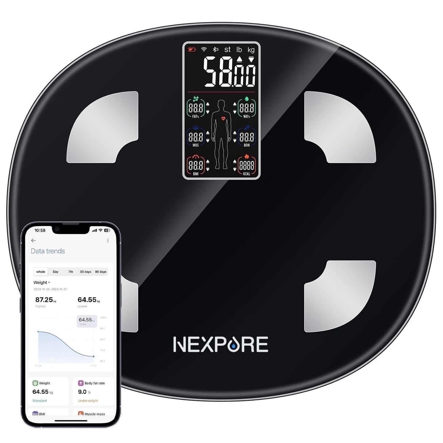 Digital Body Weight Scale, Smart Scale with 8-In-1 VA Display, BMI & 25 Health Metrics, 396 Lbs, Black