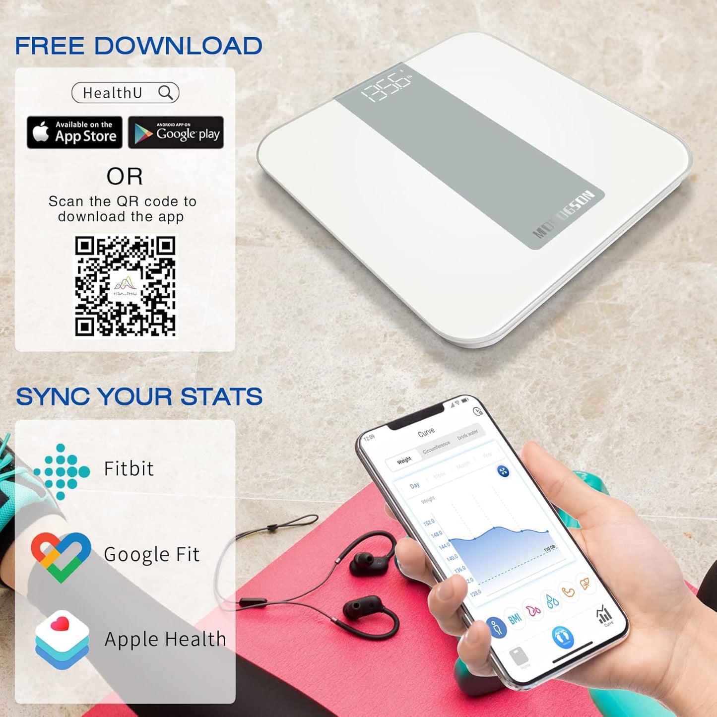 Scale for Body Weight,Smart Digital Bathroom Scales,Bmi Weight Scales for People,Bluetooth Weighing Scale with App,400Lb,White