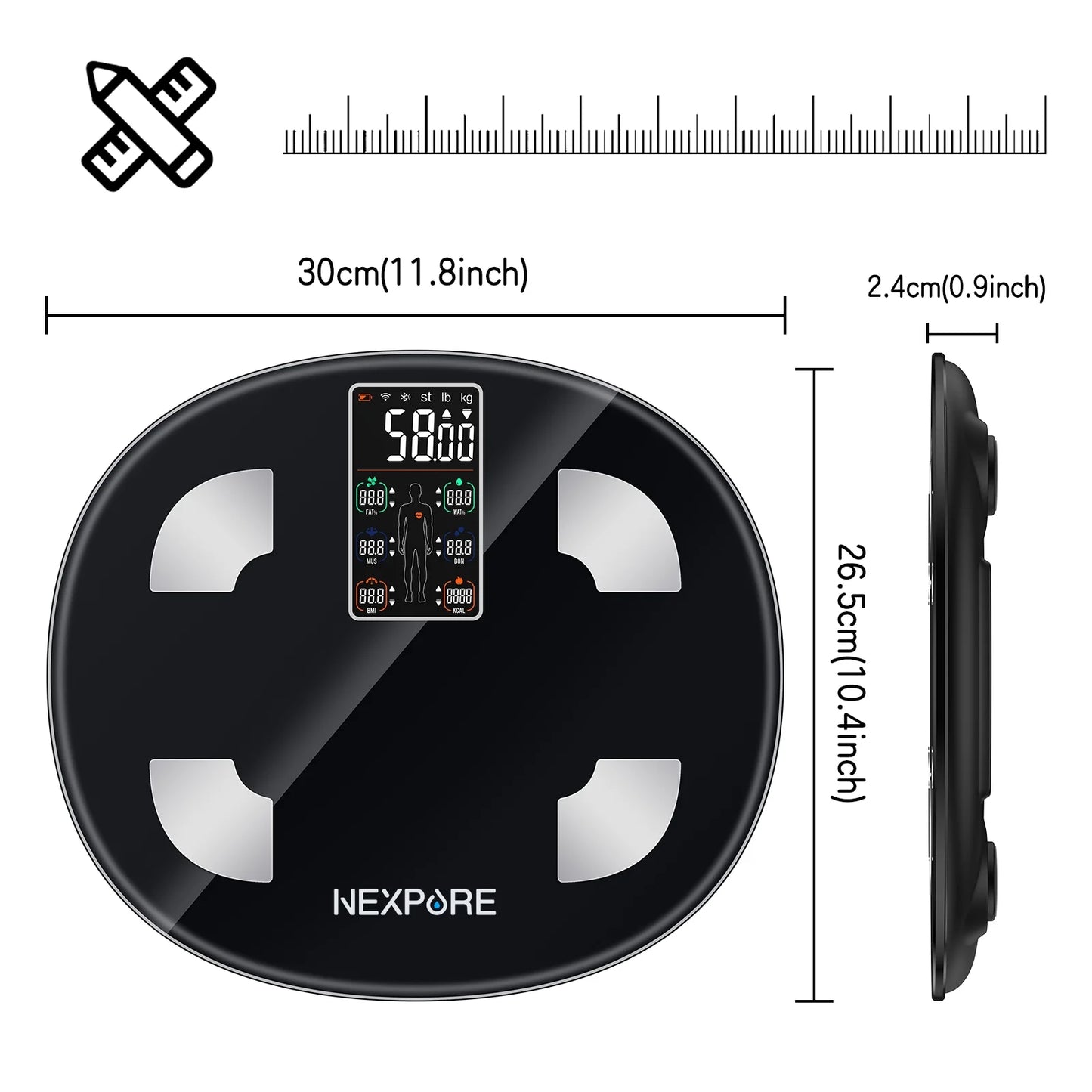 Digital Body Weight Scale, Smart Scale with 8-In-1 VA Display, BMI & 25 Health Metrics, 396 Lbs, Black