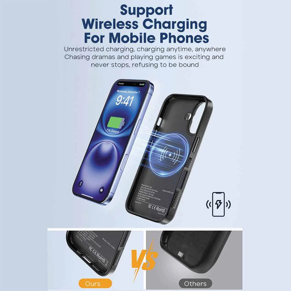 For Iphone 16 Pro 5000Mah Mobile Charger Power Bank Phone Case External Battery Case Charging Cover