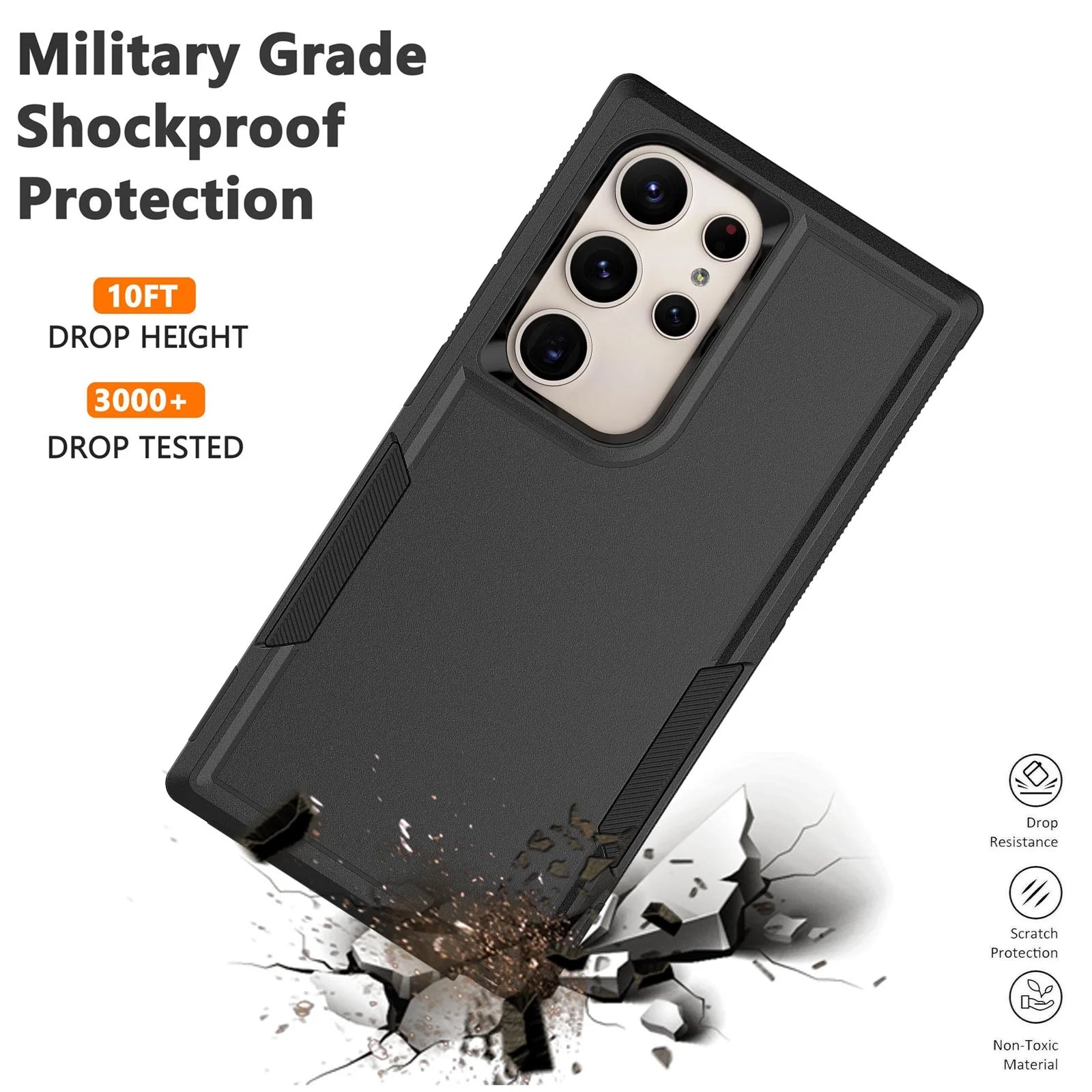 For Galaxy S24,S24 Plus,S24 Ultra Case, Heavy Duty Shockproof Dual Layer Rugged Full-Body Protective Phone Cover,2 in 1 Silicone Rubber Phone Case for Samsung Galaxy S24 Ultra - Black 2024