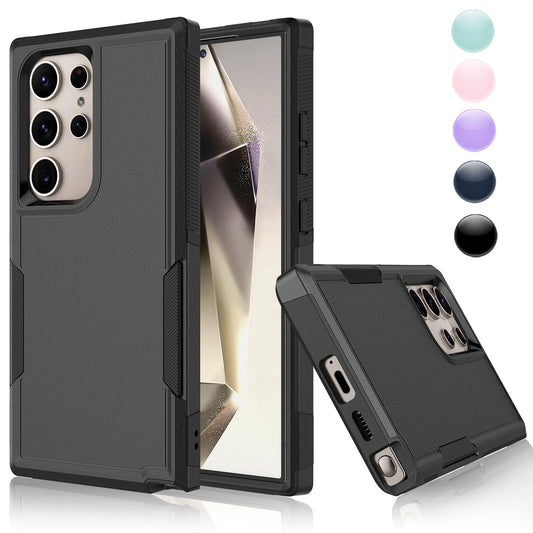 For Galaxy S24,S24 Plus,S24 Ultra Case, Heavy Duty Shockproof Dual Layer Rugged Full-Body Protective Phone Cover,2 in 1 Silicone Rubber Phone Case for Samsung Galaxy S24 Ultra - Black 2024