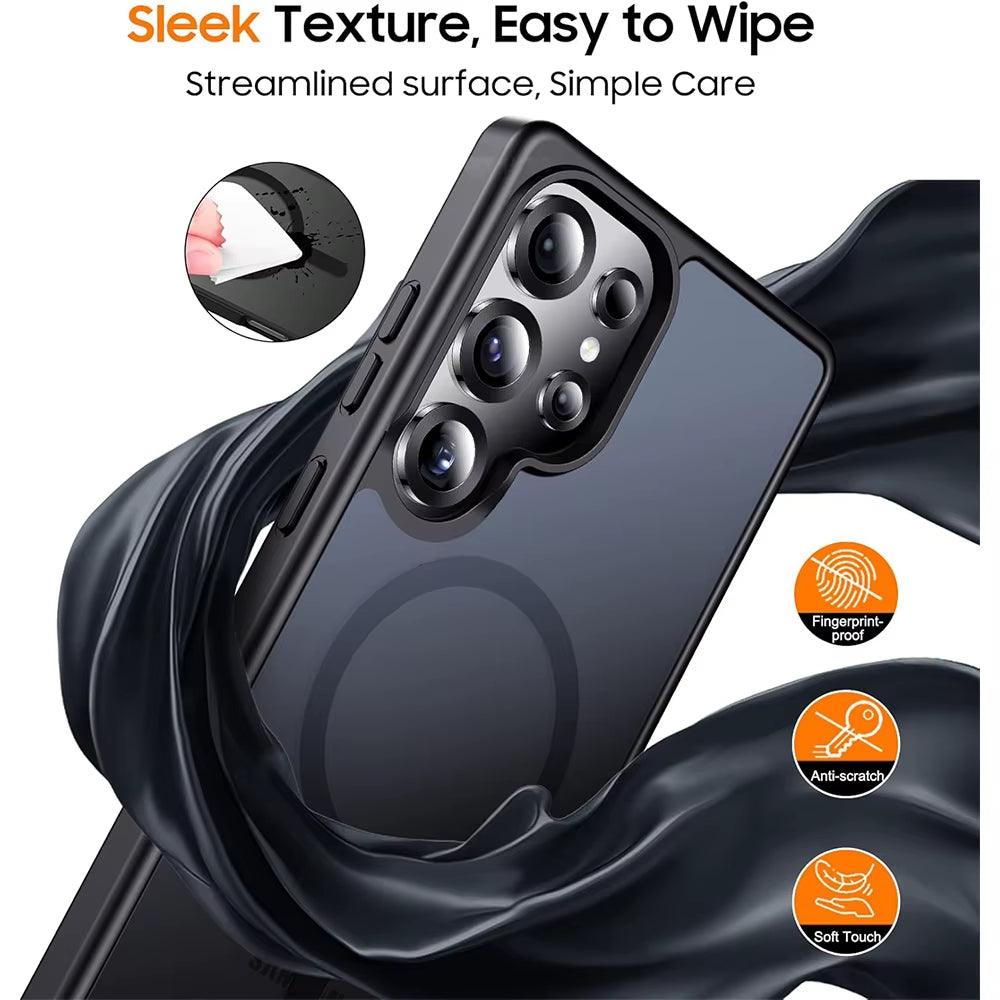 Matte Black Case for Samsung Galaxy S25 Ultra S24 FE S23 plus S22 Magsafe Mag Safe Translucent Magnetic Phone Cover Accessories