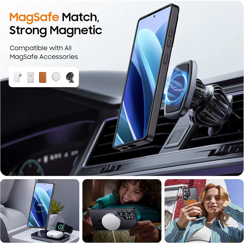 Matte Black Case for Samsung Galaxy S25 Ultra S24 FE S23 plus S22 Magsafe Mag Safe Translucent Magnetic Phone Cover Accessories