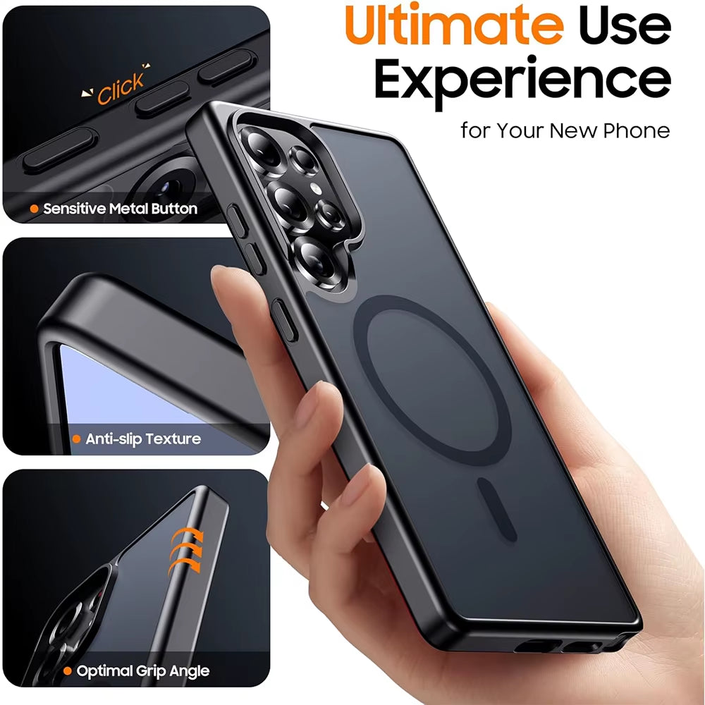 Matte Black Case for Samsung Galaxy S25 Ultra S24 FE S23 plus S22 Magsafe Mag Safe Translucent Magnetic Phone Cover Accessories