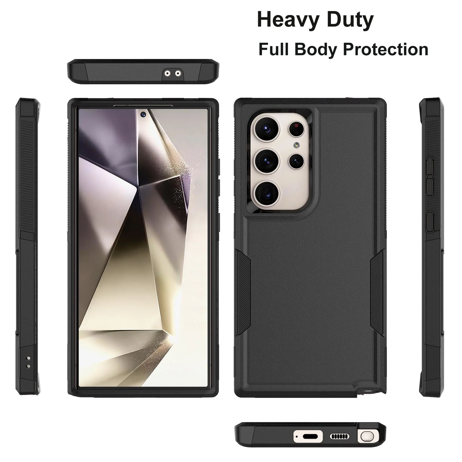 For Galaxy S24,S24 Plus,S24 Ultra Case, Heavy Duty Shockproof Dual Layer Rugged Full-Body Protective Phone Cover,2 in 1 Silicone Rubber Phone Case for Samsung Galaxy S24 Ultra - Black 2024