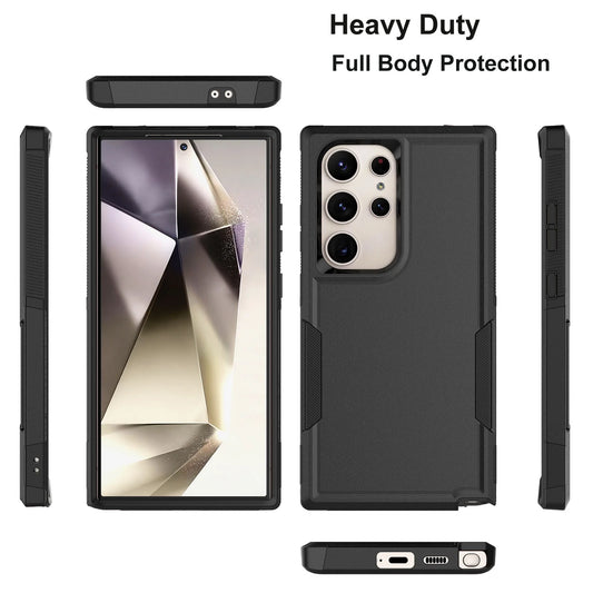 For Galaxy S24,S24 Plus,S24 Ultra Case, Heavy Duty Shockproof Dual Layer Rugged Full-Body Protective Phone Cover,2 in 1 Silicone Rubber Phone Case for Samsung Galaxy S24 Ultra - Black 2024