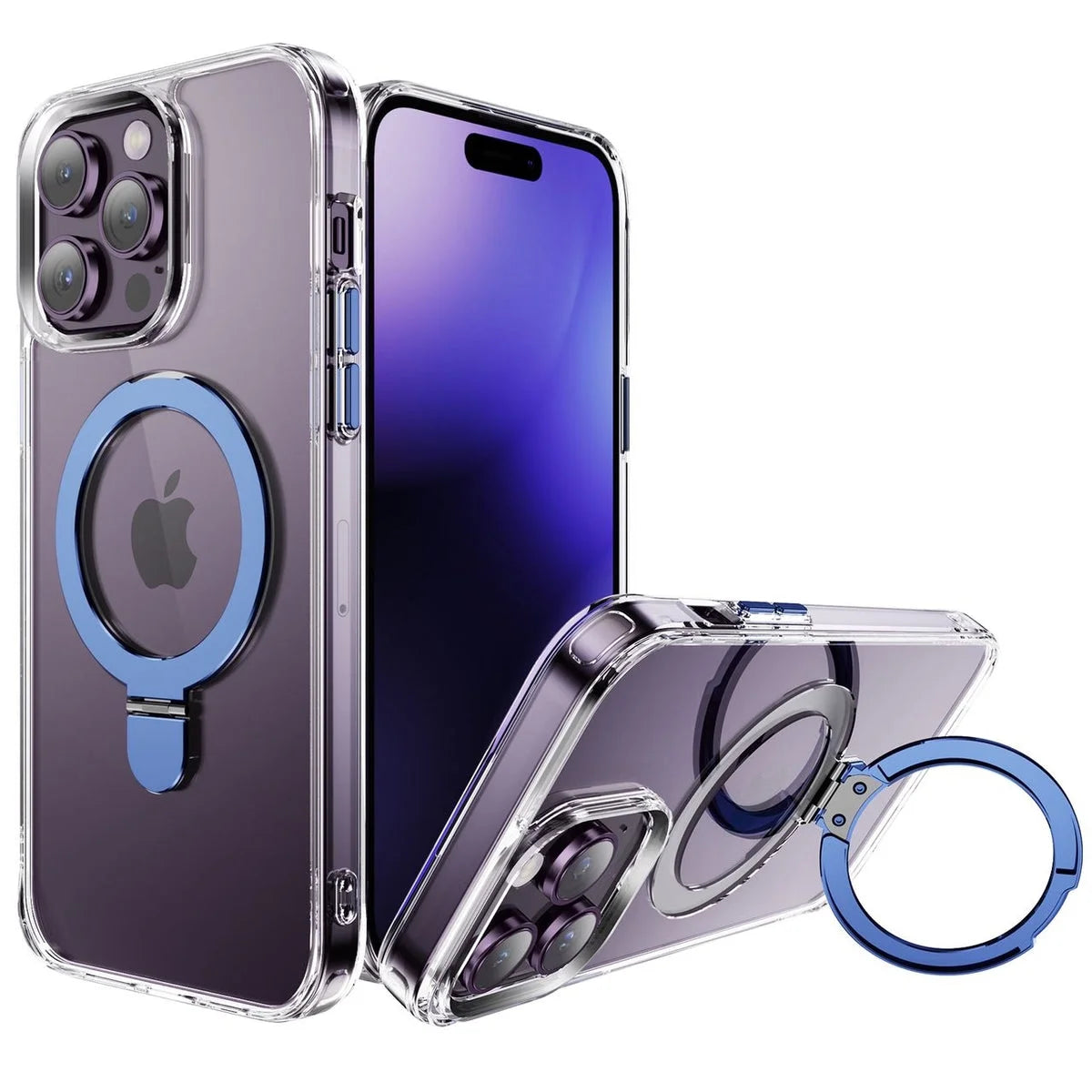 Designed for Iphone 15 Case with Magnetic Invisible Stand [Compatible with Magsafe] Shockproof Slim Transparent Clear Magnetic Case for Iphone 15 Phone Case, Blue Ring