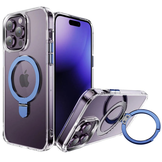 Designed for Iphone 15 Case with Magnetic Invisible Stand [Compatible with Magsafe] Shockproof Slim Transparent Clear Magnetic Case for Iphone 15 Phone Case, Blue Ring