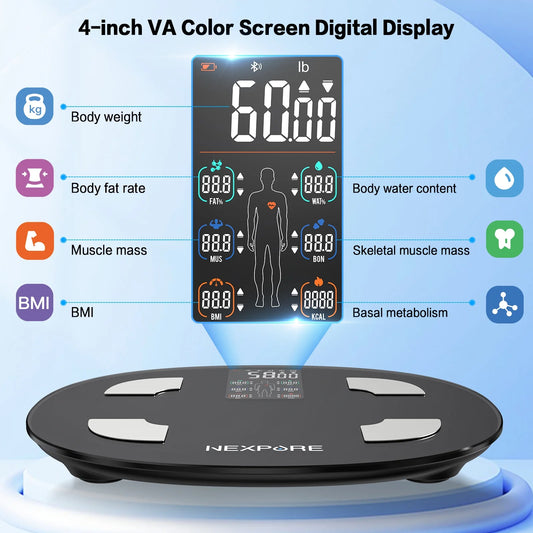 Digital Body Weight Scale, Smart Scale with 8-In-1 VA Display, BMI & 25 Health Metrics, 396 Lbs, Black