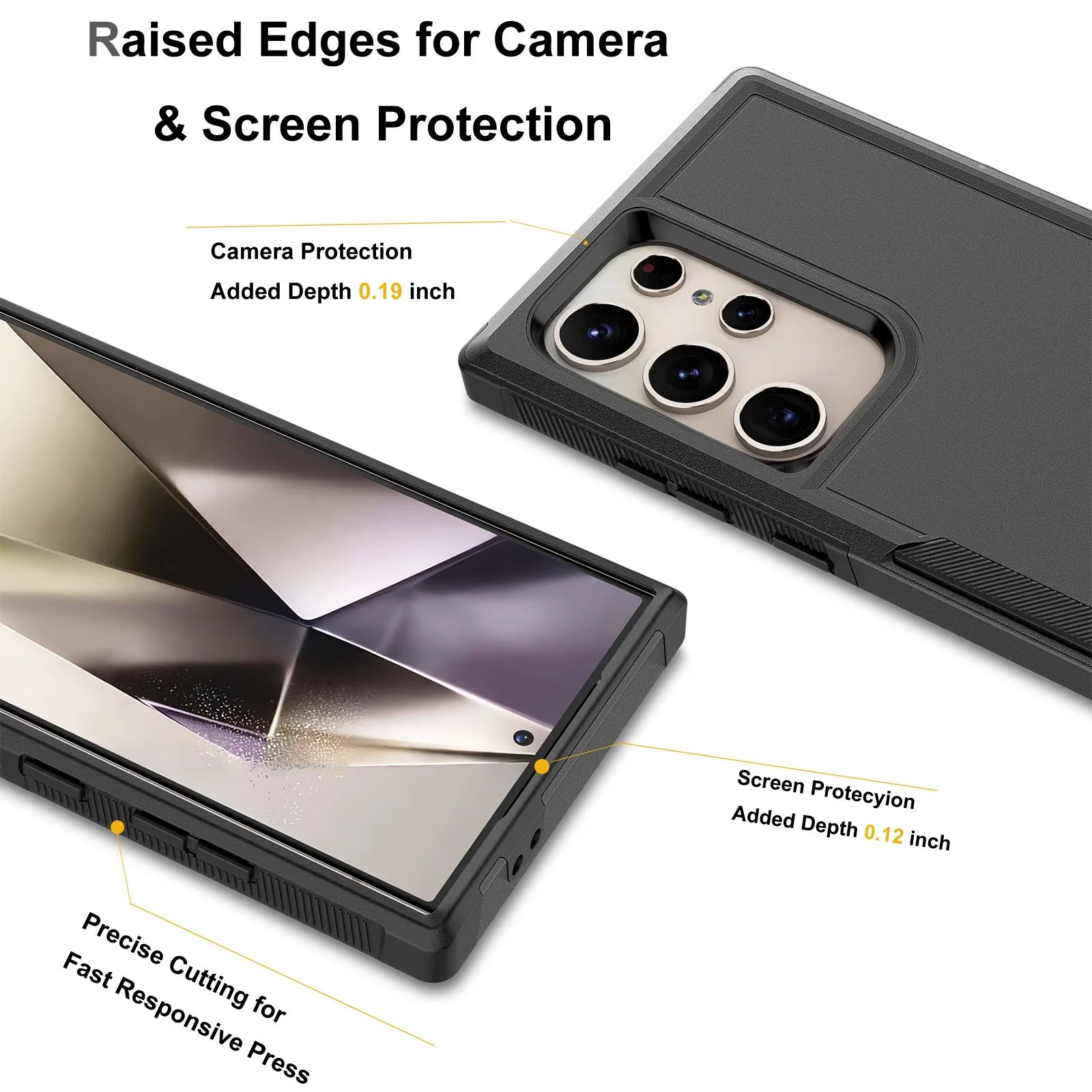 For Galaxy S24,S24 Plus,S24 Ultra Case, Heavy Duty Shockproof Dual Layer Rugged Full-Body Protective Phone Cover,2 in 1 Silicone Rubber Phone Case for Samsung Galaxy S24 Ultra - Black 2024
