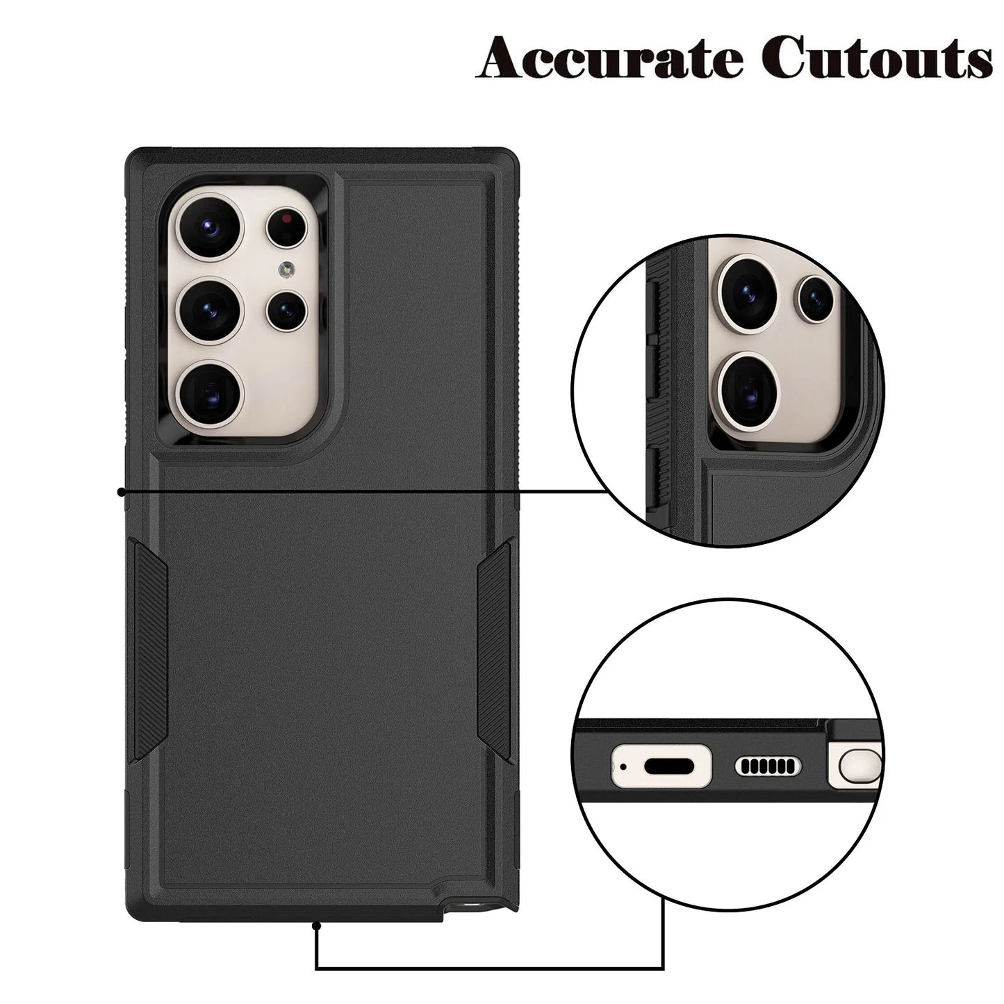 For Galaxy S24,S24 Plus,S24 Ultra Case, Heavy Duty Shockproof Dual Layer Rugged Full-Body Protective Phone Cover,2 in 1 Silicone Rubber Phone Case for Samsung Galaxy S24 Ultra - Black 2024